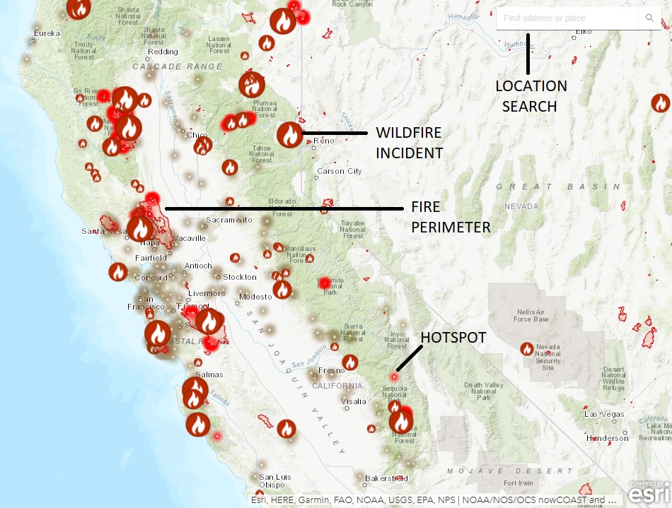 wildfires california map